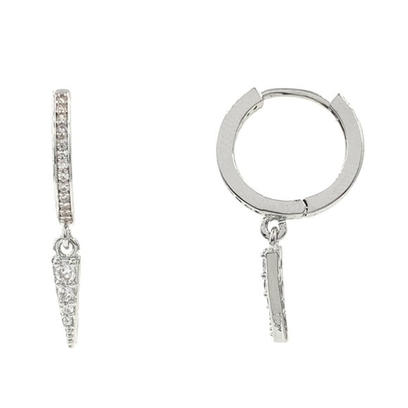 Spike, Dagger Huggie Hoop Dangle Charm Earrings in gold or silver, Minimalist - Picture 5 of 5